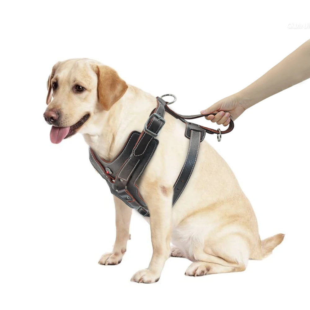Durable Dog Harness Large Dogs Genuine Leather