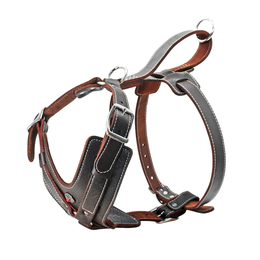 Durable Dog Harness Large Dogs Genuine Leather