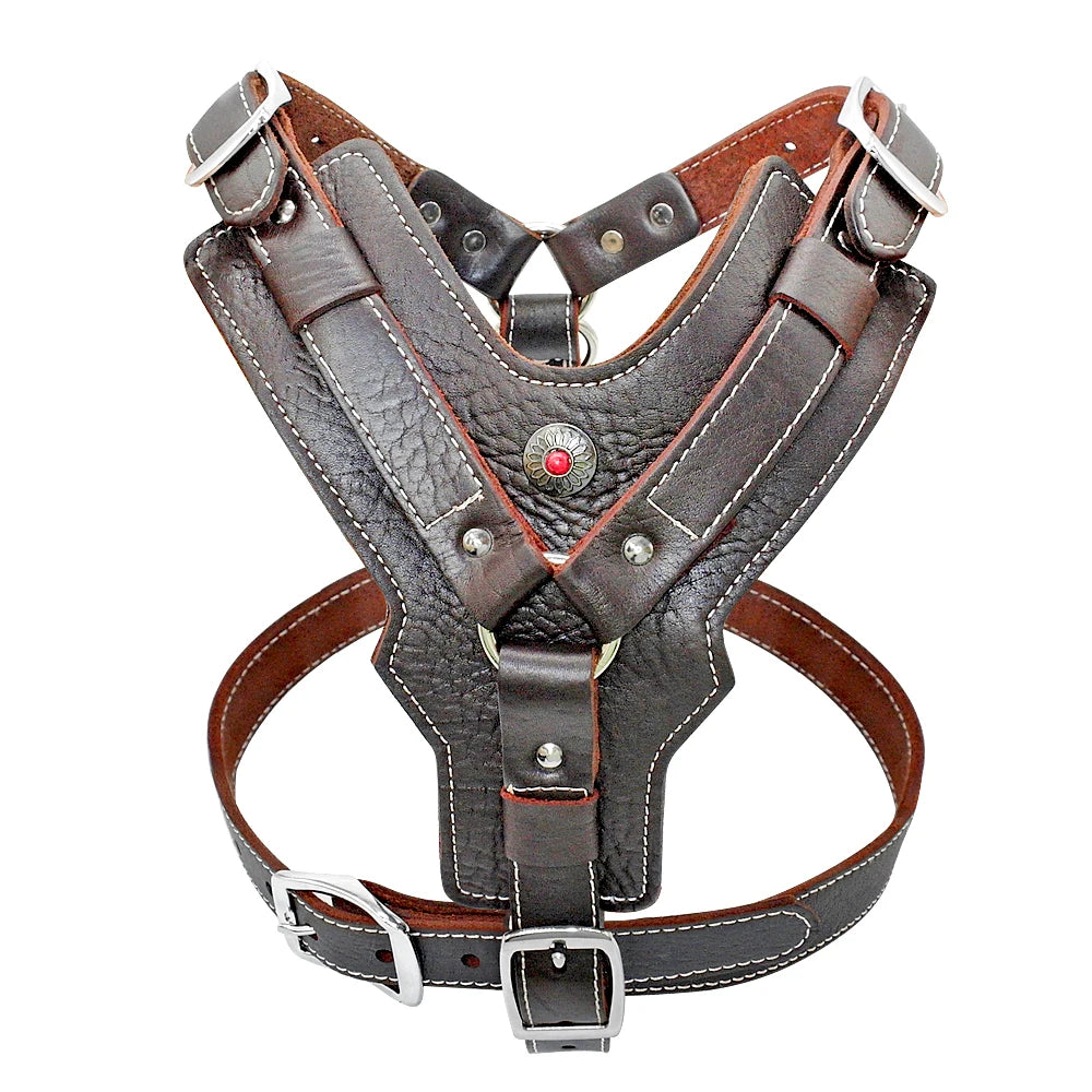 Durable Dog Harness Large Dogs Genuine Leather