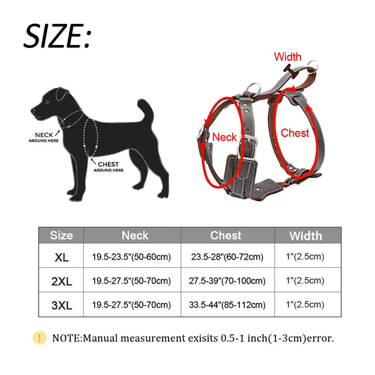 Durable Dog Harness Large Dogs Genuine Leather