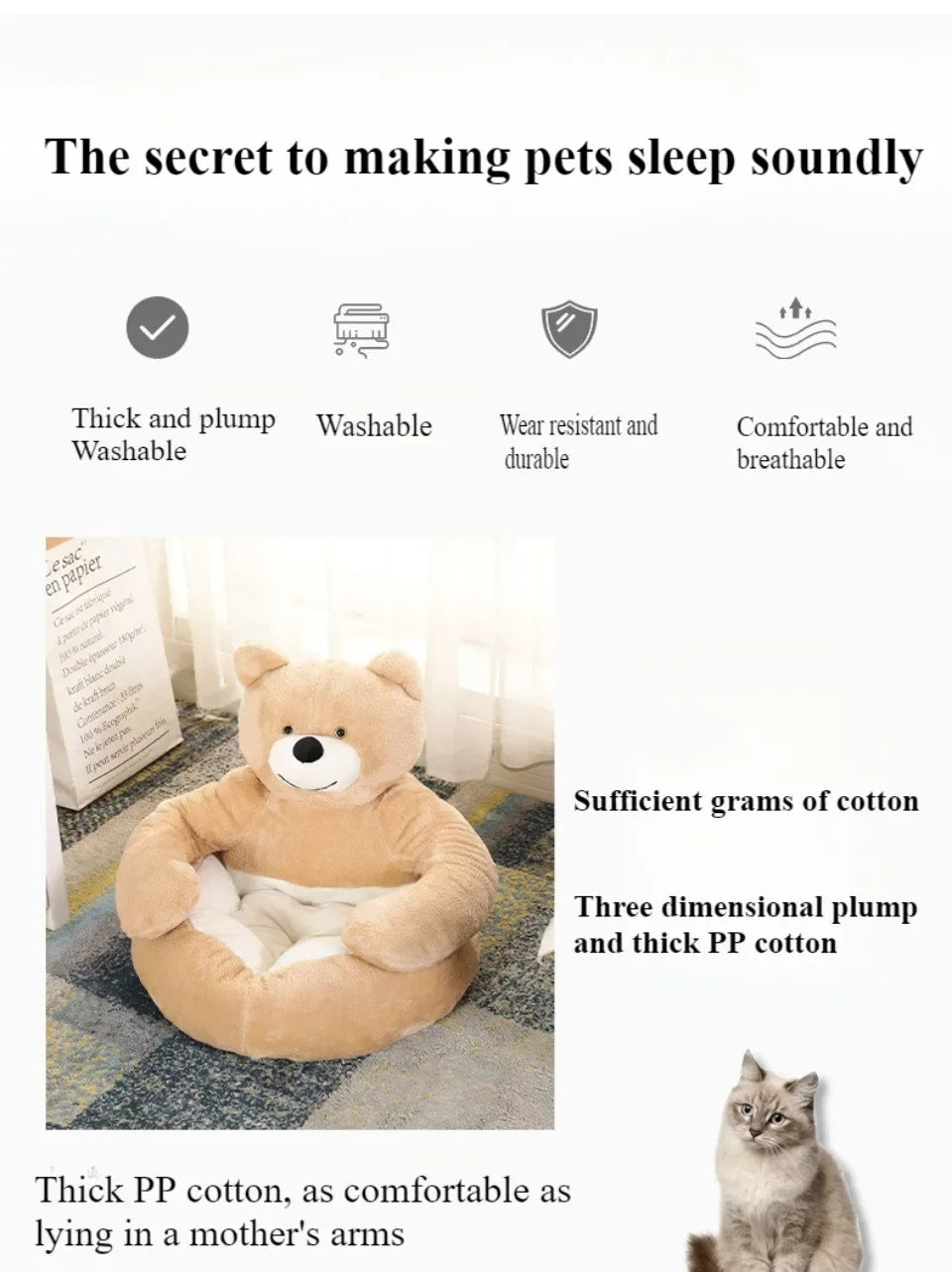 Semi-Enclosed Bear Pet Bed Ultra Soft Dog