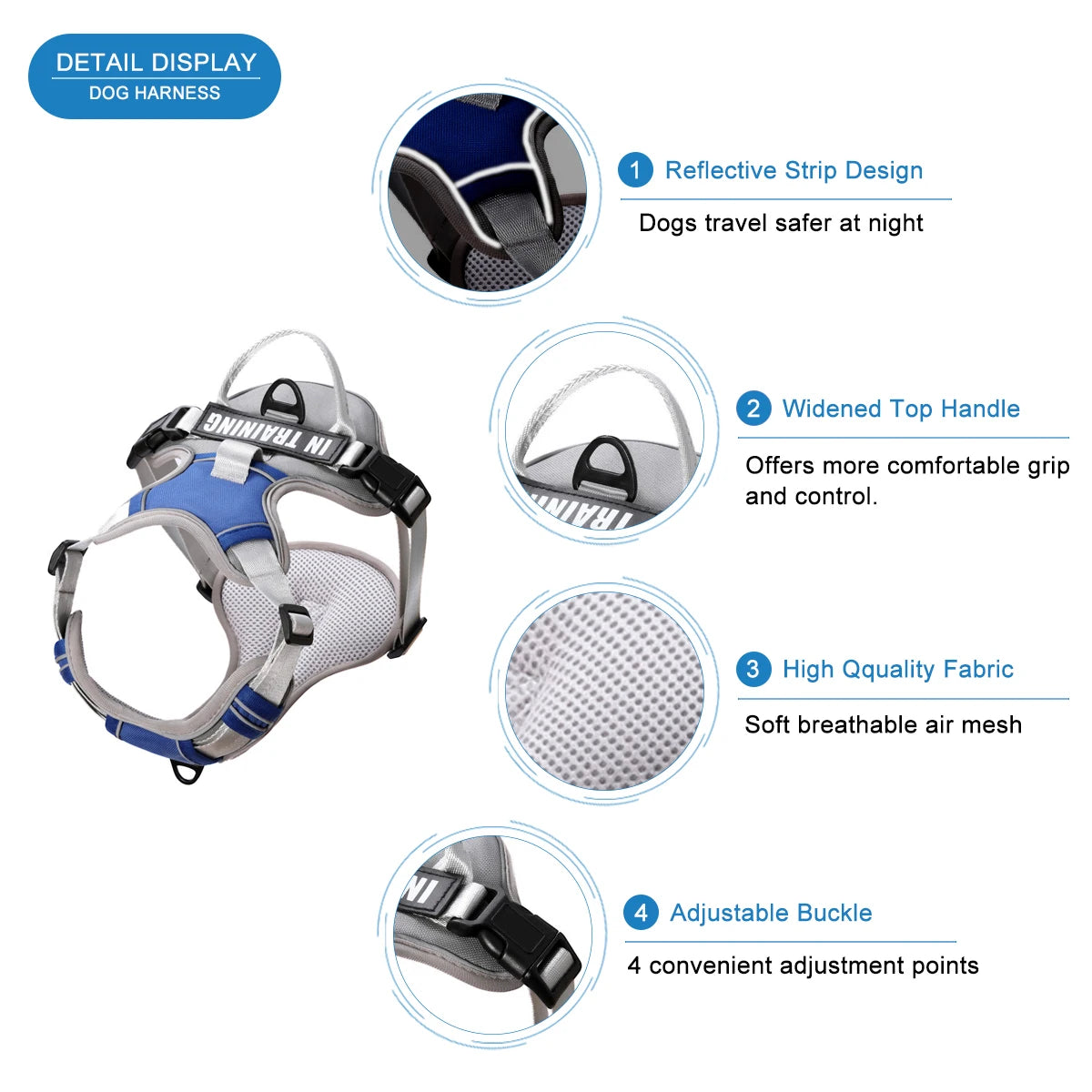 Adjustable Reflective Pet Harness for Medium Large Dogs