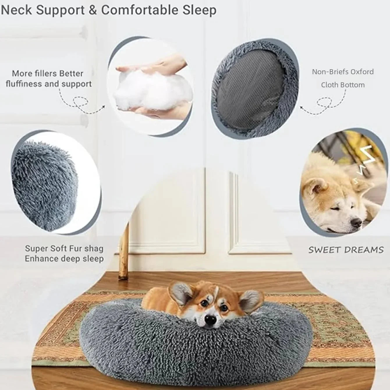 40-90cm Round Pet Bed for Large Dog