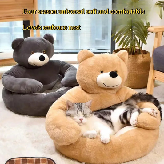 Semi-Enclosed Bear Pet Bed Ultra Soft Dog