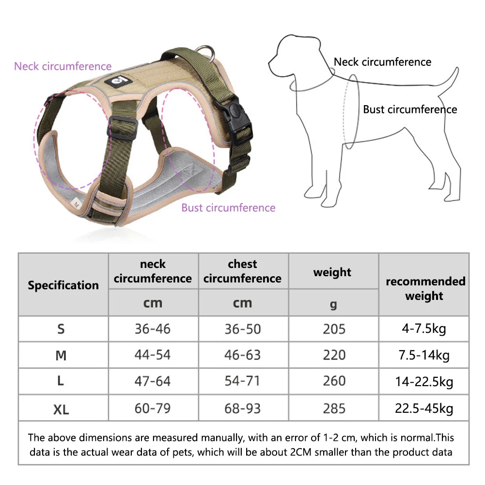 Pet Collar Labrador Army Reflective Adjustable Harness