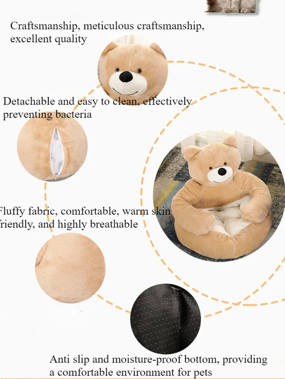 Semi-Enclosed Bear Pet Bed Ultra Soft Dog