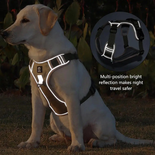 Pet Collar Labrador Army Reflective Adjustable Harness
